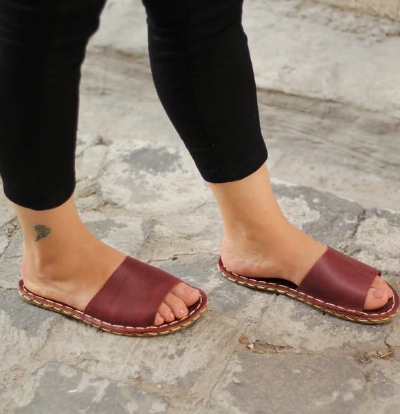 Women Barefoot Handmade Burgundy Slippers