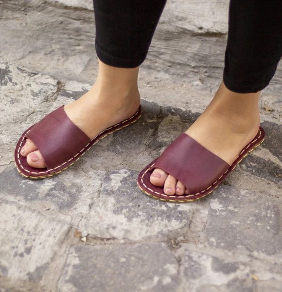 Women Barefoot Handmade Burgundy Slippers