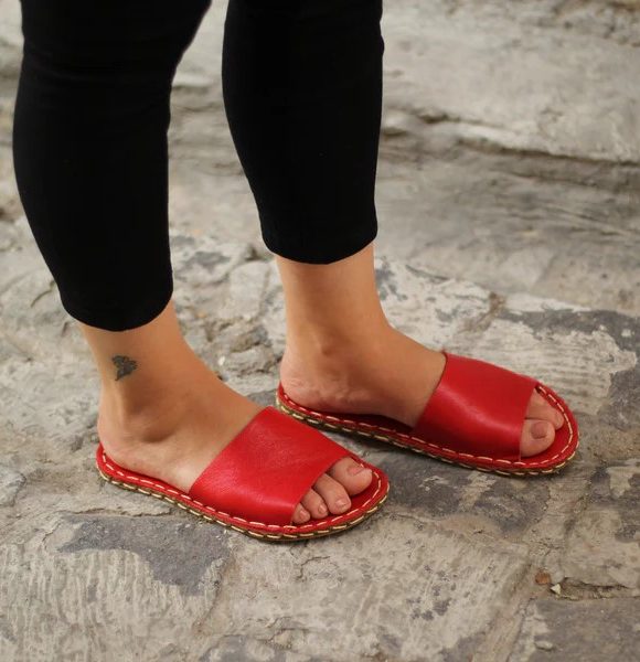 Women Barefoot Handmade Red Slippers