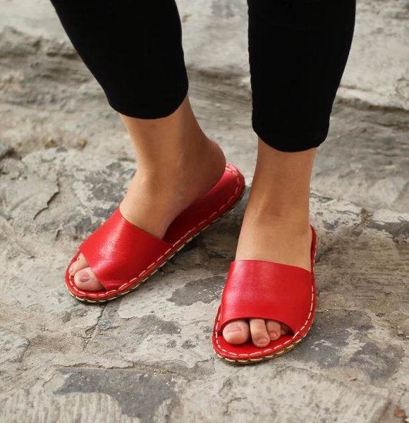 Red Barefoot Slide Sandals - barefoot dreams slippers