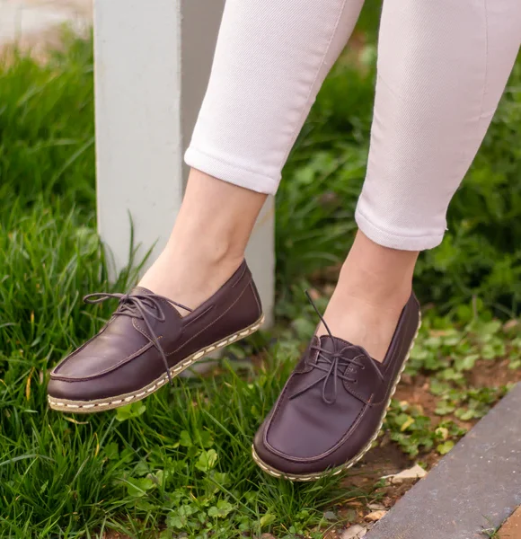 Women Handmade Dark Brown Barefoot Boat Shoes