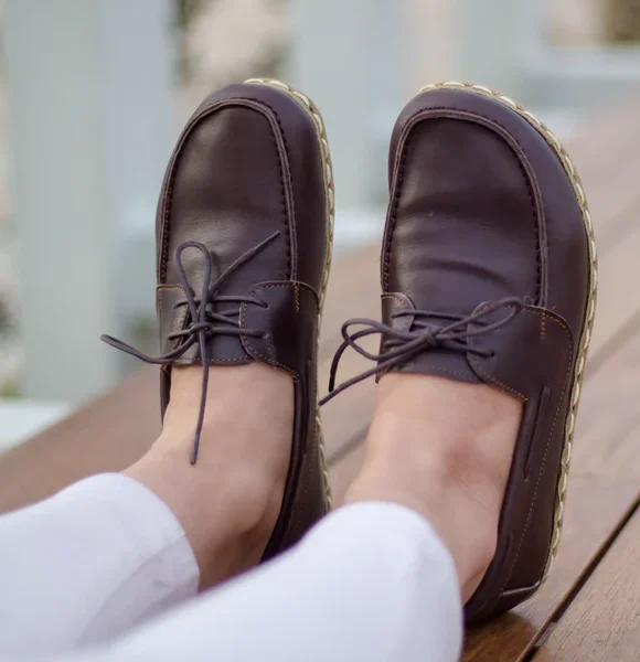 Women Handmade Dark Brown Barefoot Boat Shoes