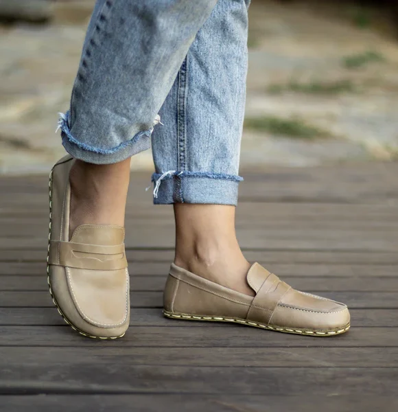 Handmade Beige Barefoot Earthing Women Penny Loafers