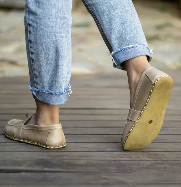 Handmade Beige Barefoot Earthing Women Penny Loafers