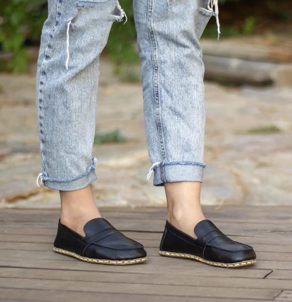 Handmade Black Barefoot Earthing Women Penny Loafers