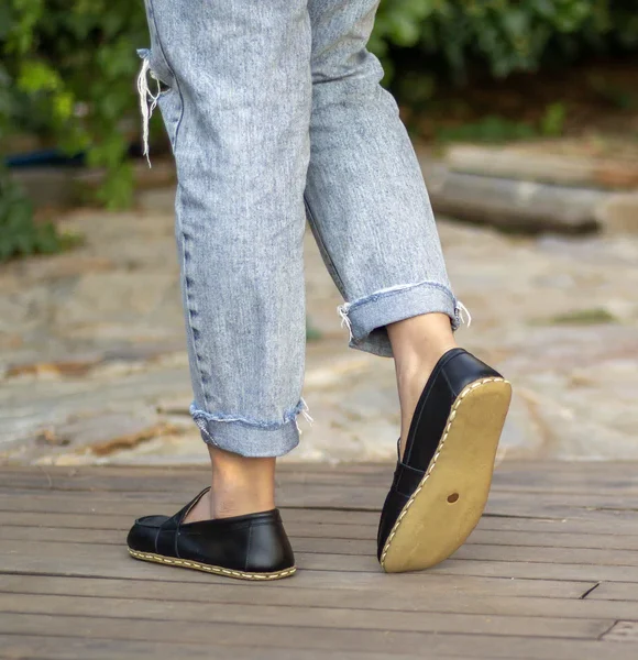 Handmade Black Barefoot Earthing Women Penny Loafers