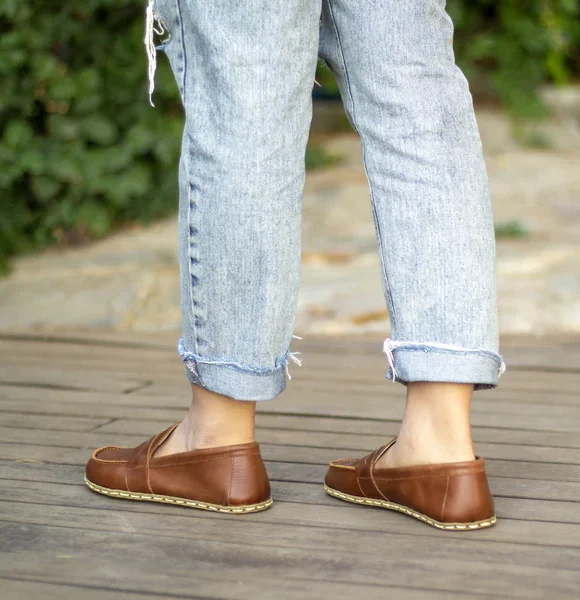 Handmade Brown Barefoot Earthing Women Penny Loafers