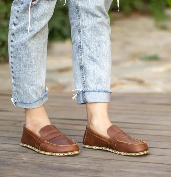 Handmade Brown Barefoot Earthing Women Penny Loafers