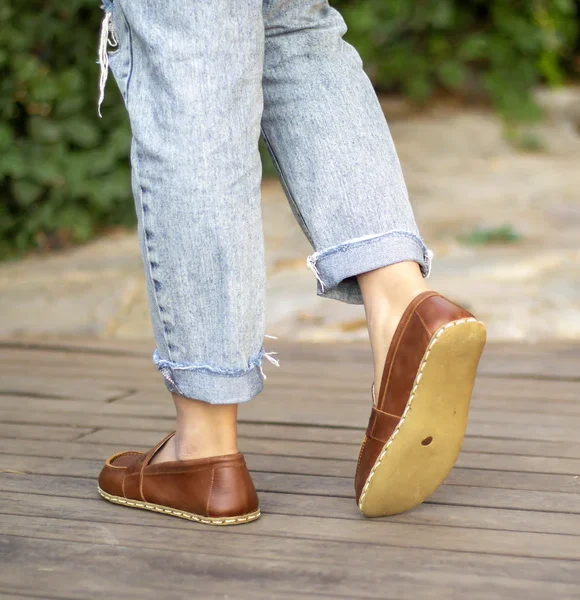 Handmade Brown Barefoot Earthing Women Penny Loafers