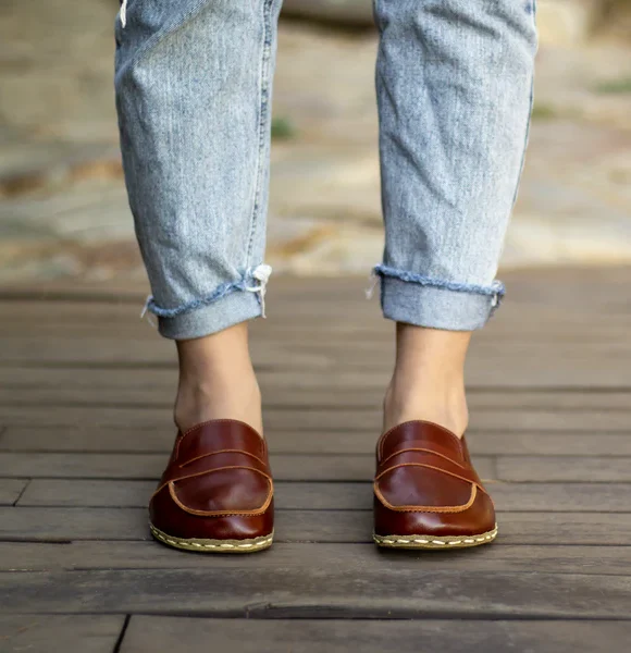 Handmade Classic Brown Barefoot Earthing Women Penny Loafers