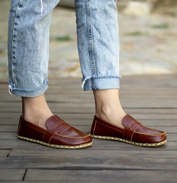 Handmade Classic Brown Barefoot Earthing Women Penny Loafers