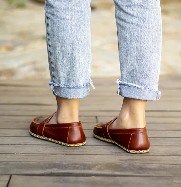 Handmade Classic Brown Barefoot Earthing Women Penny Loafers