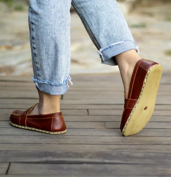 Handmade Classic Brown Barefoot Earthing Women Penny Loafers