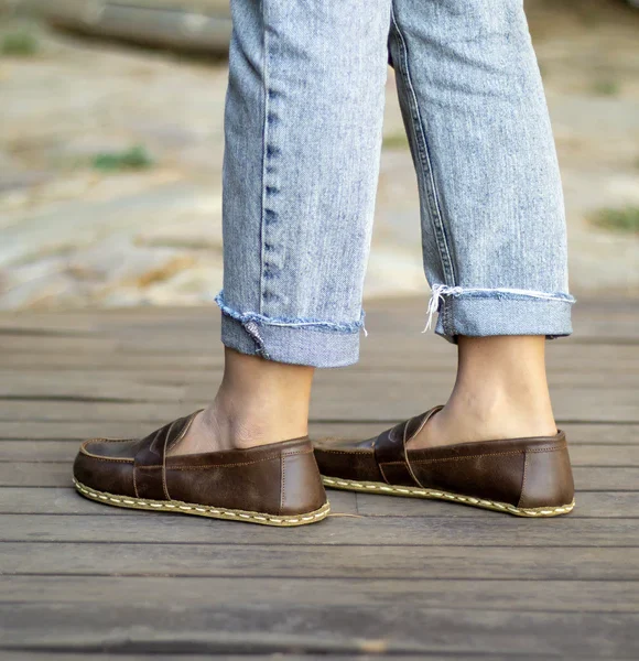 Handmade Coffee Brown Barefoot Earthing Women Penny Loafers