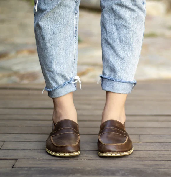 Handmade Coffee Brown Barefoot Earthing Women Penny Loafers