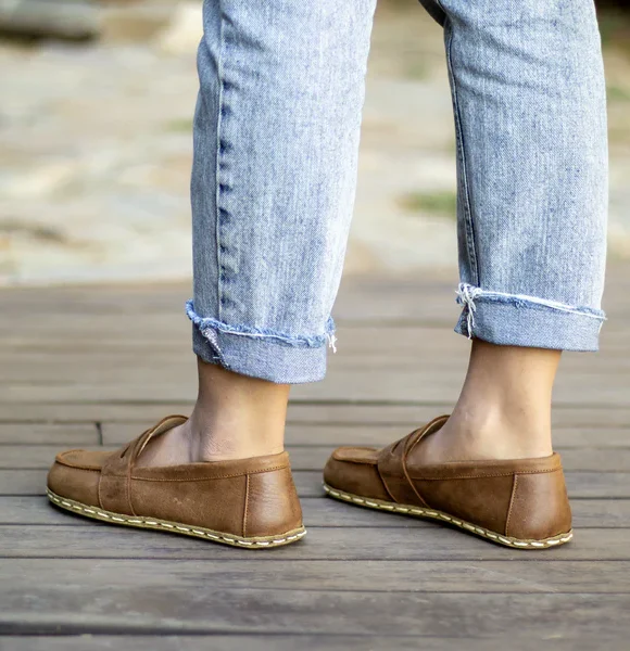 Handmade Matte Brown Barefoot Earthing Women Penny Loafers