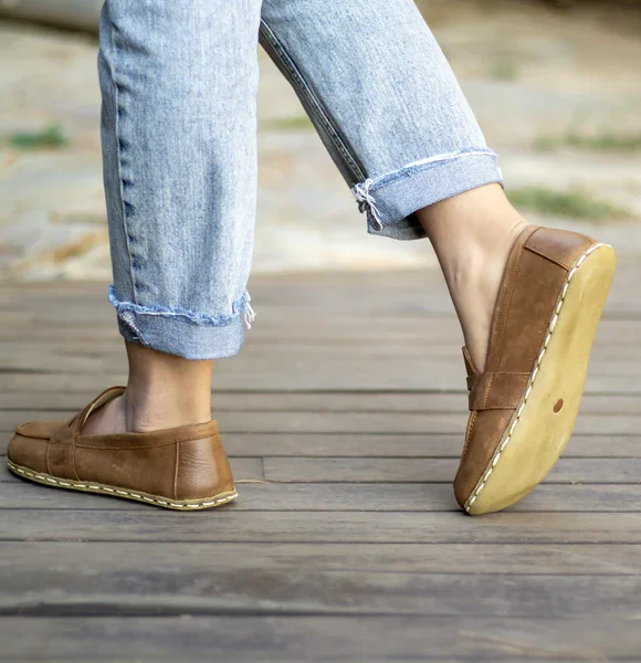 Handmade Matte Brown Barefoot Earthing Women Penny Loafers