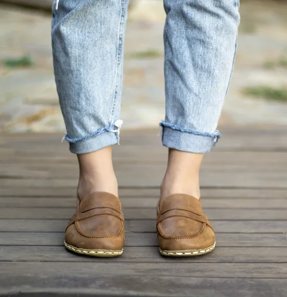 Handmade Matte Brown Barefoot Earthing Women Penny Loafers