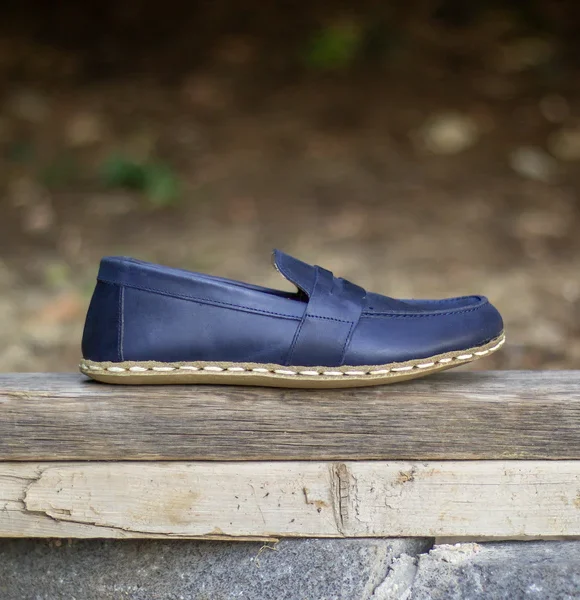 Handmade Navy Blue Barefoot Earthing Women Penny Loafers