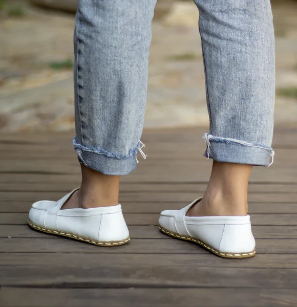 Handmade White Barefoot Earthing Women Penny Loafers