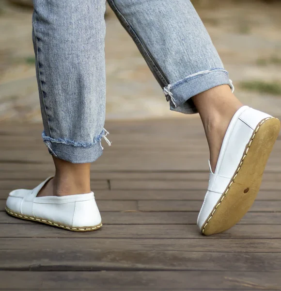 Handmade White Barefoot Earthing Women Penny Loafers