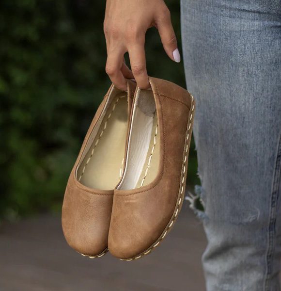 Handmade Women Matte Brown Barefoot Ballet Flats