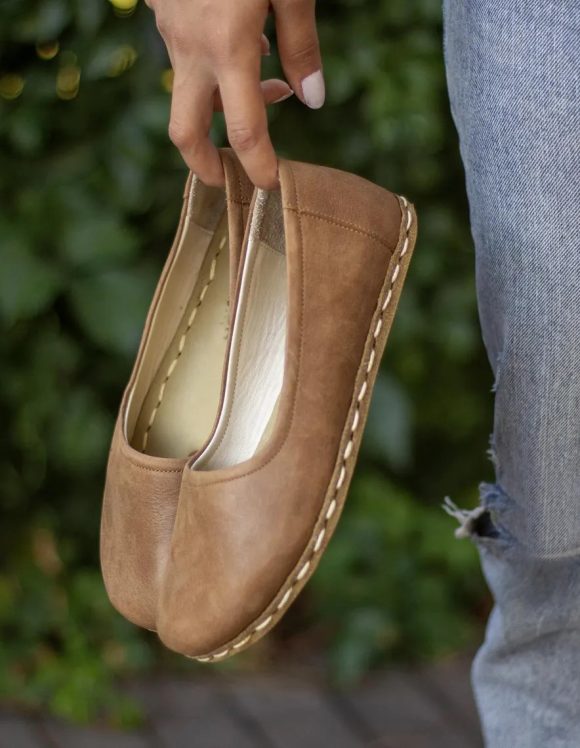 Handmade Women Matte Brown Barefoot Ballet Flats