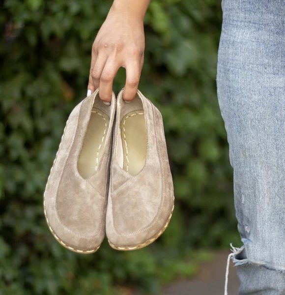 Women Handmade Suede Light Brown Barefoot Flat Shoes