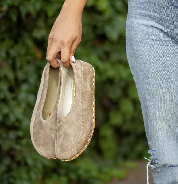 Women Handmade Suede Light Brown Barefoot Flat Shoes