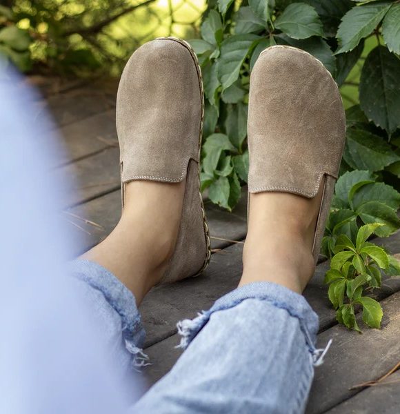 Women Handmade Suede Light Brown Barefoot Loafers