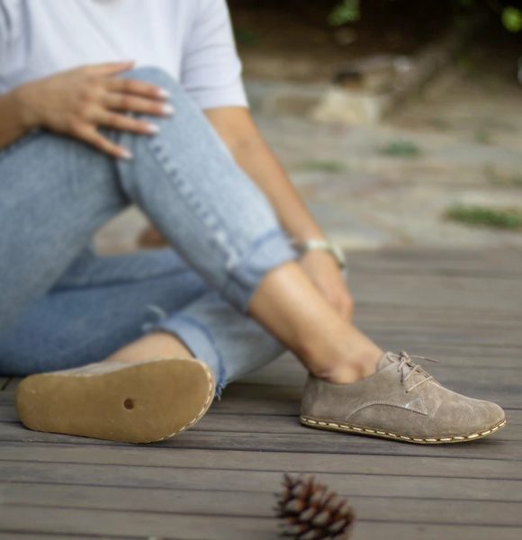 Women Handmade Suede Light Brown Barefoot Oxfords