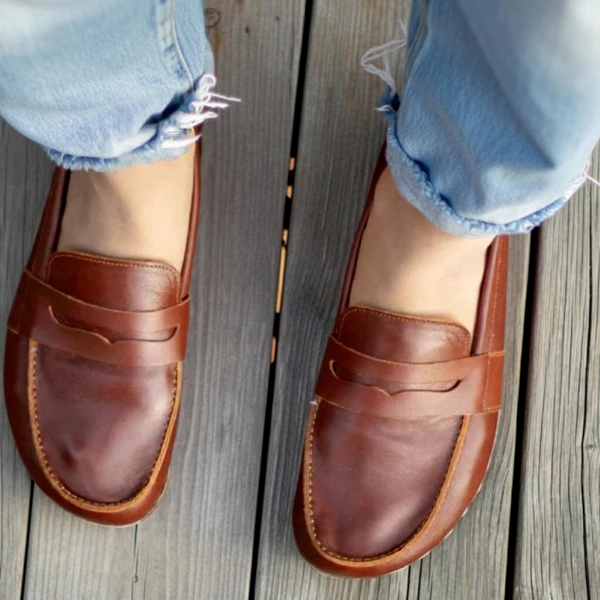 Handmade-Classic-Brown-Barefoot-Earthing-Womens-Penny-Loafers