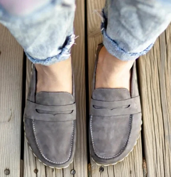 CHIC WITH Handmade Gray Nubuck Barefoot Earthing Womens Penny Loafers