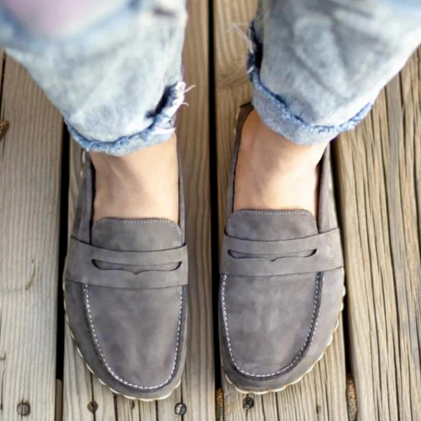 CHIC WITH Handmade Gray Nubuck Barefoot Earthing Womens Penny Loafers
