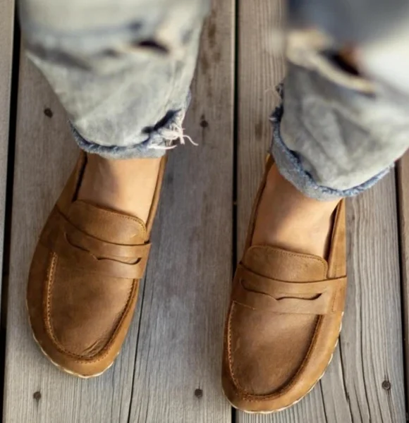 Handmade-Matte-Brown-Barefoot-Earthing-Womens-Penny-Loafers