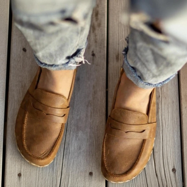 Handmade-Matte-Brown-Barefoot-Earthing-Womens-Penny-Loafers