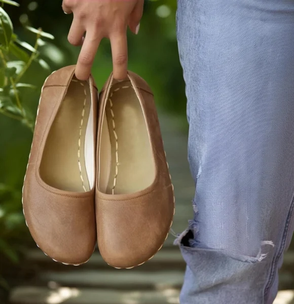 CHIC WITH Handmade Women Barefoot Matte Brown Ballet Flats