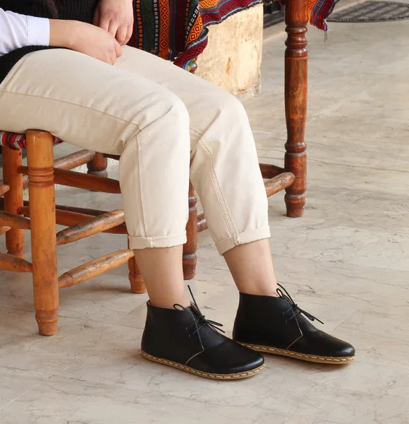 CHIC WITH Women Handmade Barefoot Black Chukka Boots