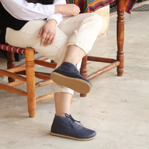 CHIC WITH Women Handmade Barefoot Blue Chukka Boots