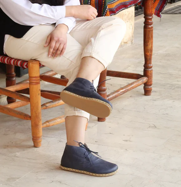 CHIC WITH Women Handmade Barefoot Blue Chukka Boots