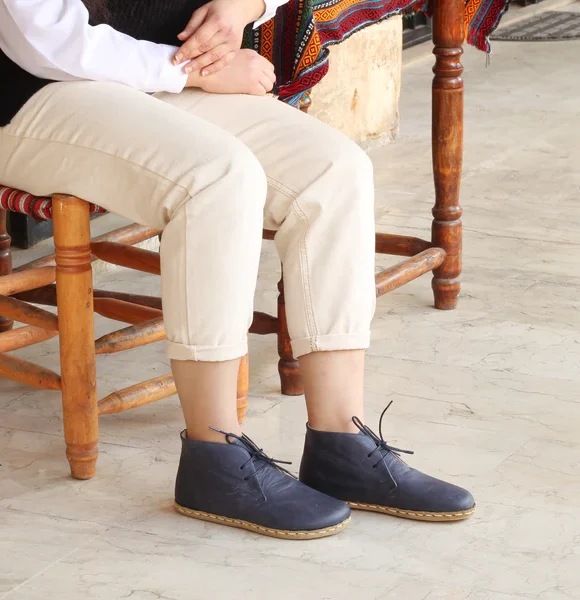 CHIC WITH Women Handmade Barefoot Blue Chukka Boots