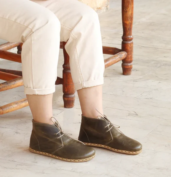 CHIC WITH Women Handmade Barefoot Green Chukka Boots