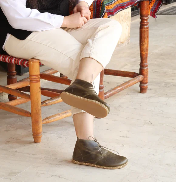 CHIC WITH Women Handmade Barefoot Green Chukka Boots