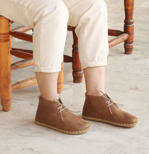 CHIC WITH Women Handmade Barefoot Matte Brown Chukka Boots