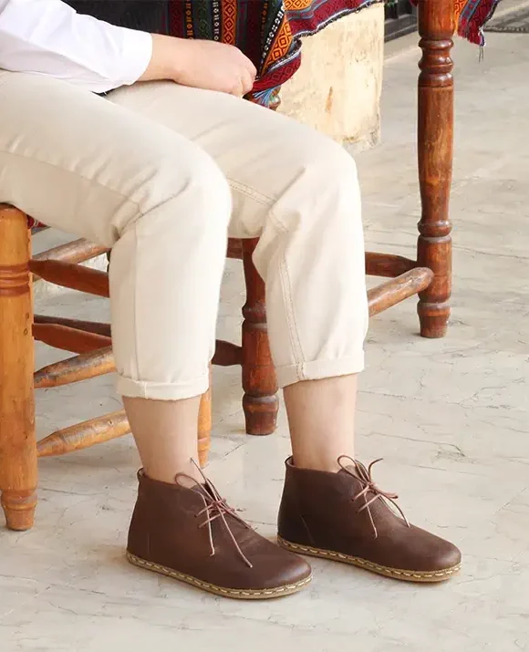 Women Handmade Barefoot Brown Chukka Boots