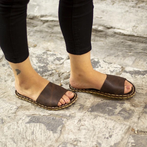 Women Handmade Brown Barefoot Slide Sandals