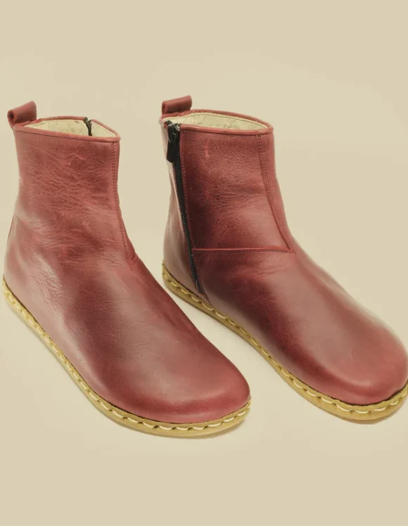Burgundy Ankle Boots Women Barefoot Shoes