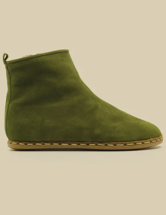 Nubuck Green Ankle Boots Women Barefoot