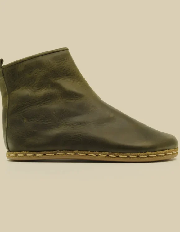 Olive Green Ankle Boots Women Barefoot