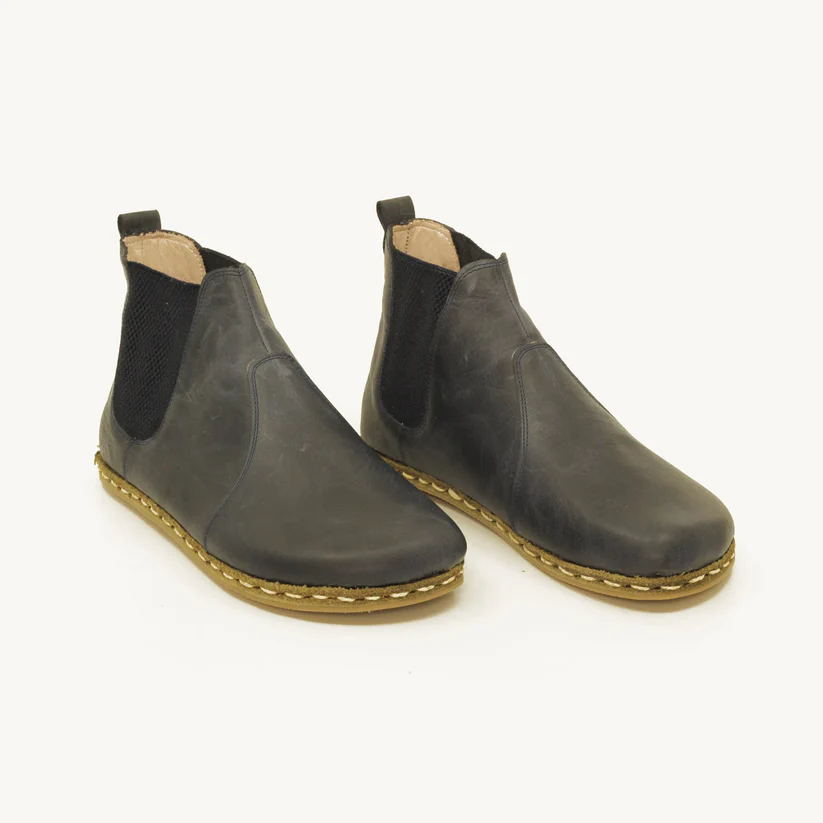 CHIC WITH Women Handmade Navy Blue Barefoot Chelsea Boots - zero drop shoes